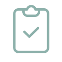 Light green outline of a clipboard with a checkmark in the center, symbolizing quality assurance in pet food operations, displayed on a plain light background.