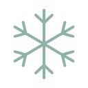 Simple teal snowflake icon with six symmetrical branches on a light gray background, perfect for representing the cool efficiency of pet food operations.